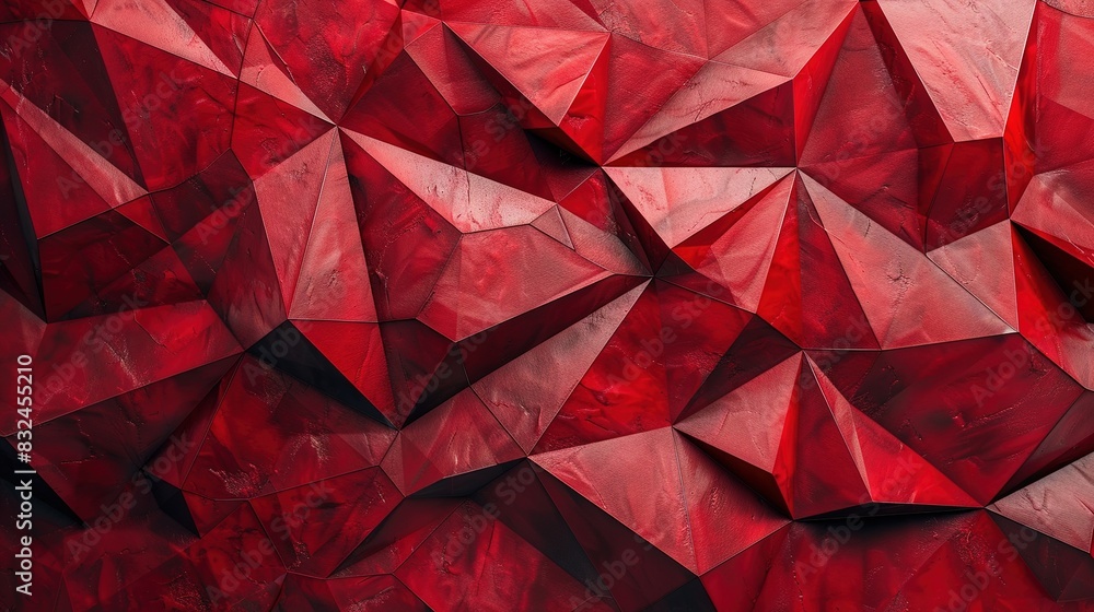 Poster background with layered, intersecting triangles in various shades of red