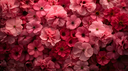 Vibrant Arrangement of Various Red and Pink Flowers on Textured Background