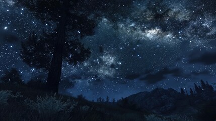 Fototapeta premium A peaceful night sky with a visible Milky Way and countless stars, creating a sense of awe and wonder