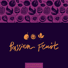 Pattern passion fruit seamless. Hand drawn granadilla illustrations. Exotic fruits ornament. Granadilla background for cosmetics, fruits puree or juice label. Vector fabric tropical fruit banner.