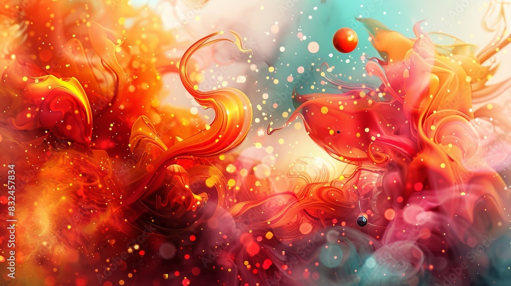 Poster dynamic digital art glowing particles and swirling lines in a captivating virtual space
