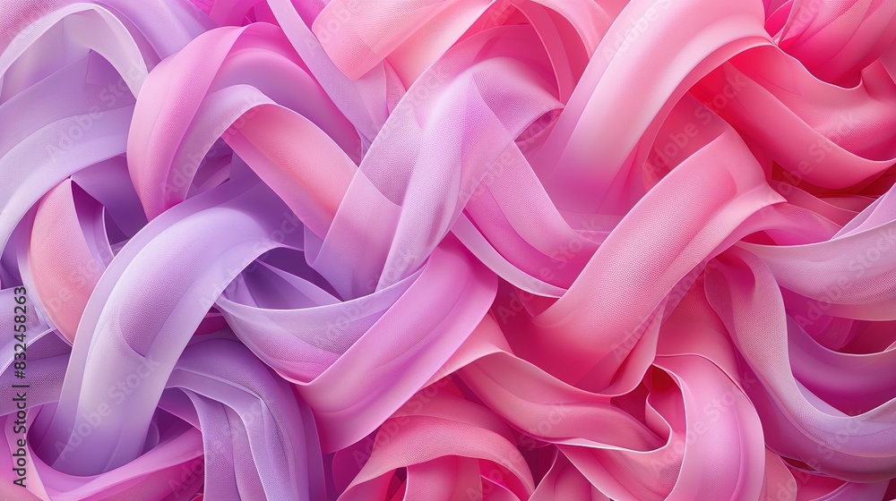 Poster background pattern with an intricate lattice of intertwining ribbons in pastel pink and lavender ton