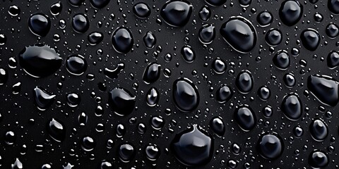 a image of a close up of water droplets on a black surface
