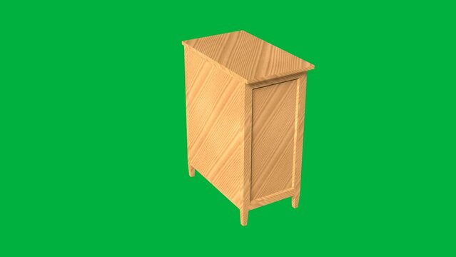 A wooden dresser with six drawers sits on a green background. The dresser is empty and he is a simple piece of furniture
