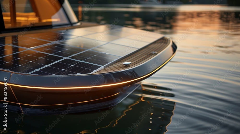 Poster the boats solar panels are cleverly disguised as part of the boats design seamlessly blending functi