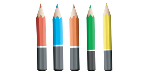 Multicolor Pencil Set On White Background, School Supplies Vector Illustration.	