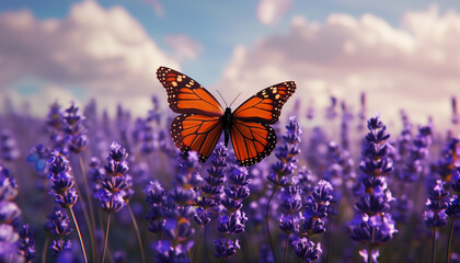 Butterfly on lavender background
