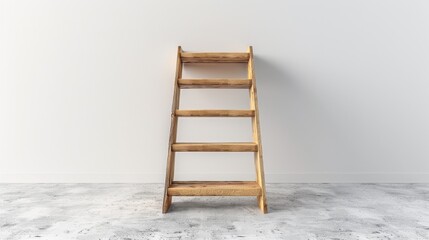 High-detail photo of a minimalist bookshelf with a ladder design, isolated on a white studio background