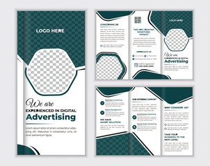 Modern business trifold brochure template design with minimalist layout.