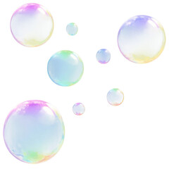 Colorful Translucent Soap Bubbles on Transparent or White Background: Light and Airy Iridescent Spheres for Fresh and Playful Designs