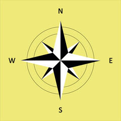 Fototapeta premium Compass icons vector illustration isolated on yellow background. Direction guider icon.
