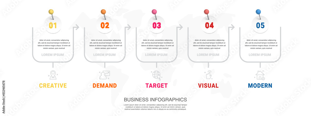 Aufkleber vector modern infographic flat template pin and circles for diagram, graph with arrows. business con