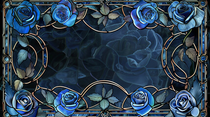Stained-glass frame background wallpaper with blue roses