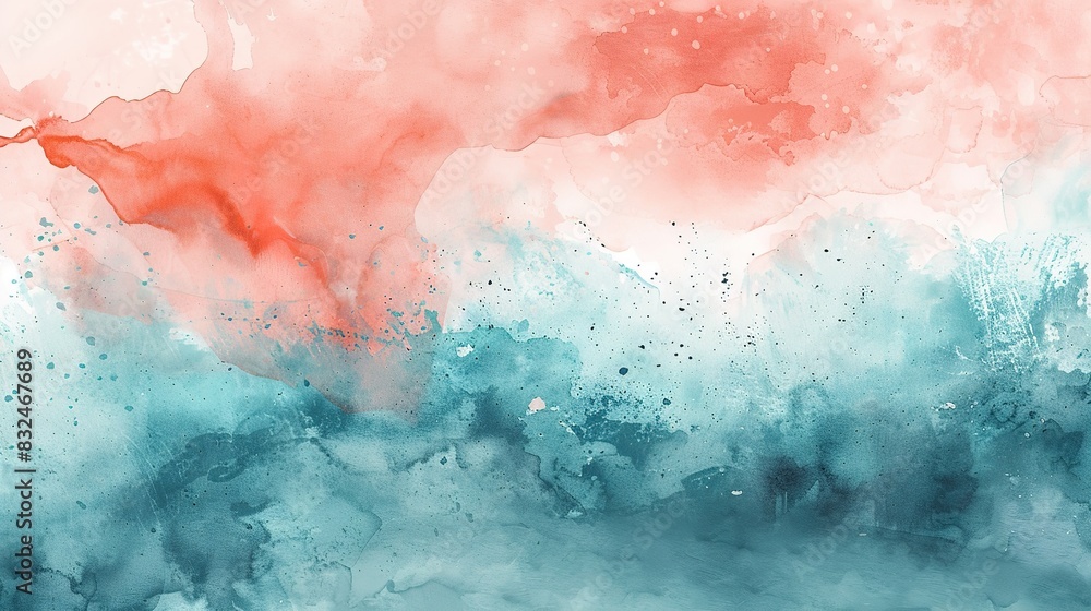 Wall mural watercolor background with a serene mix of coral and teal tones, copy space - Wall murals