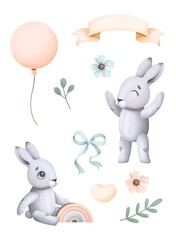 Set of bunnies and beige elements