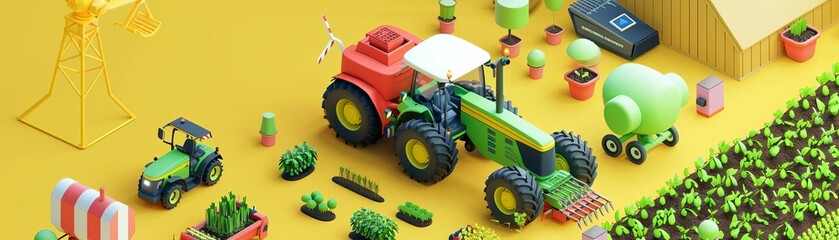 Obraz premium illustration 3D Model AIenabled agriculture with automated farming equipment and crop monitoring