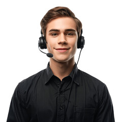 Smiling male call center, Customer support agent isolated on white background