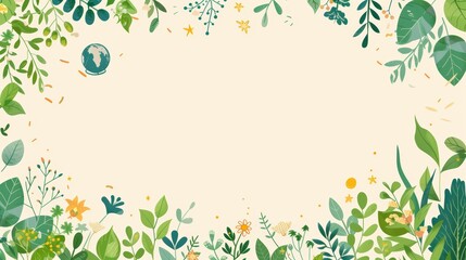 A green and yellow floral frame with a world globe, perfect for eco-friendly projects.