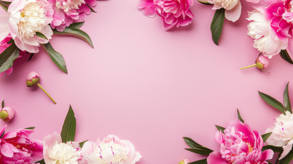 pink and white flower frame, pink background