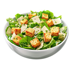 Caesar Salad with Croutons and Parmesan Isolated on White and Transparent Background