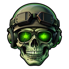 Vintage sticker military logo with skulls in night vision goggle.