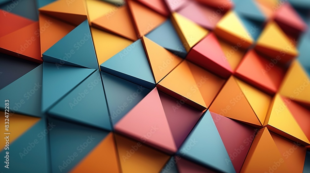 Poster background with overlapping, semi-transparent triangles in a range of colors