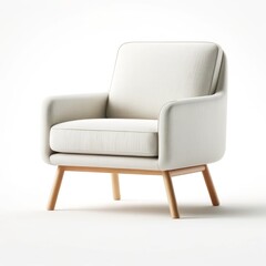 A modern IKEA armchair with a simple white fabric seat and light wood legs. The armchair features a minimalist design with clean lines and a comfortable appearance. 
