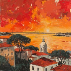 Sunset over Tagus River, Lisbon