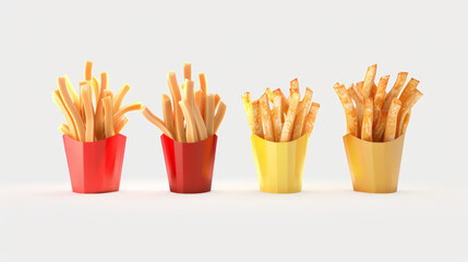 french fries collection, 3d, transparent background