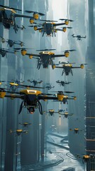 illustration 3D Model Autonomous delivery drones controlled by AI navigation systems