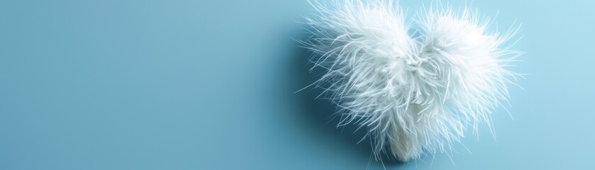 White feather heart shape against a blue background.