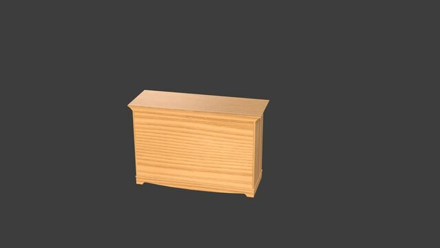 A wooden cabinet with three drawers sits on a dark background. The cabinet is made of wood and has a simple design