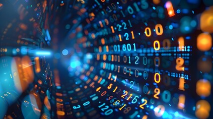 Futuristic Digital Data Network with Binary Code and Abstract Technological Patterns