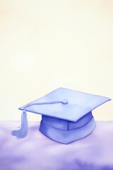 A digital illustration of a blue graduation cap with a tassel, placed on a soft surface against a light background.