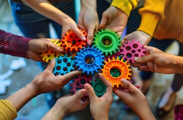 Collaborative Teamwork Colorful Gears Symbolizing Business Crew Concept and Creative Interface Design System