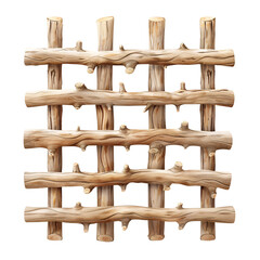 Obraz premium Light wooden log fence die cut PNG style isolated on white and transparent background