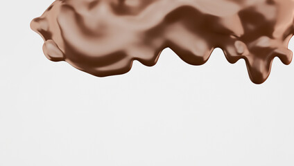 3D Illustration of Melted Brown Chocolate Dripping on White Background