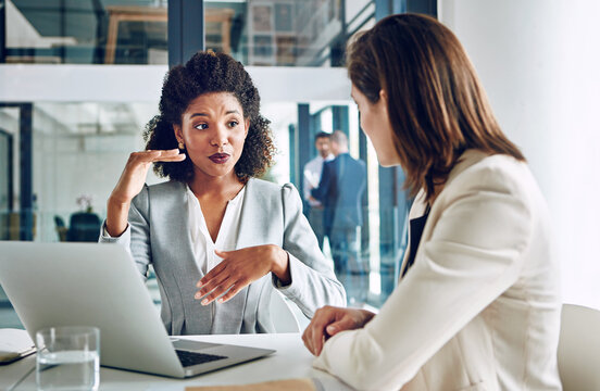 Business, planning and women at laptop together for ideas, teamwork and partnership with financial advisor. Strategy, advice and people in b2b meeting for proposal, pitch and brainstorming in office