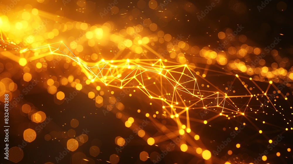 Poster tech background with interconnected nodes and lines in bright yellow on a dark background
