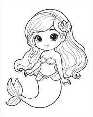Cute mermaid Coloring pages for kids, ocean animals coloring pages, mermaid illustration