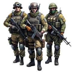 3 skull armys infantry in combat uniform, memorial day concept.