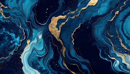 Blue marble and gold abstract background texture. 
