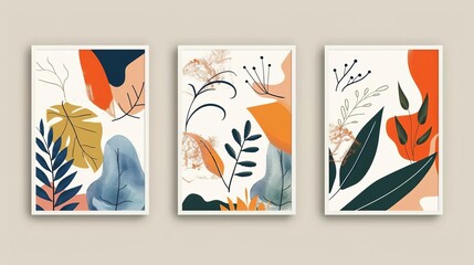 abstract modern floral art posters set minimalist concept illustrations