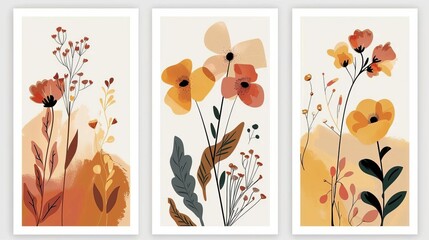 abstract modern floral art posters set minimalist concept illustrations