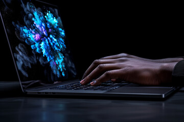 Close-up of hands typing on a sleek laptop 