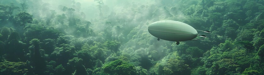Fototapeta premium High tech Airship Monitoring Lush Forest Canopy for Environmental Research and Data Collection