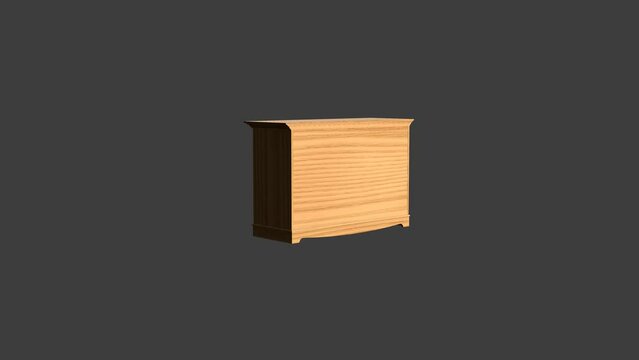 A wooden cabinet with three drawers. The cabinet is brown and has a simple design. The image is in black and white
