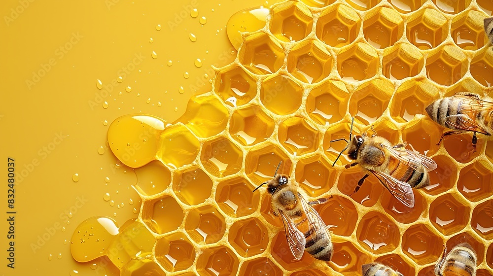 Poster yellow background with a subtle honeycomb pattern