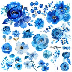 Blue Watercolor Floral Clipart