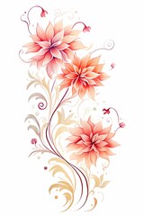 Obraz premium Elegant floral illustration featuring delicate orange and pink flowers with intricate decorative vines on a white background.
